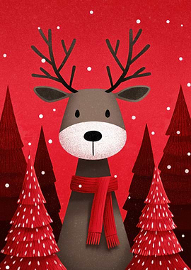 Festive Reindeer in Snowy Forest