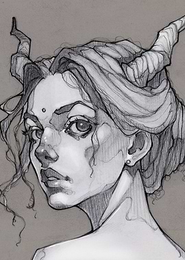 Horned Woman Portrait Sketch