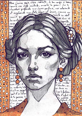 Pencil Portrait with French Text