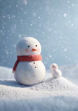 Two Snowmen in a Snowy Landscape