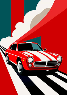 Red Sports Car Pop Art Illustration
