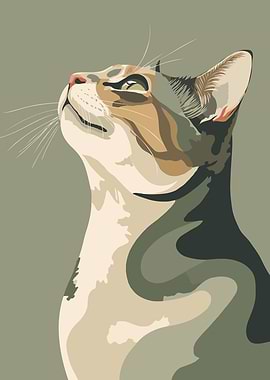 Elegant Cat Portrait Looking Upward