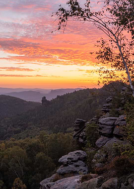 Sunset over Saxon Switzerland National Park