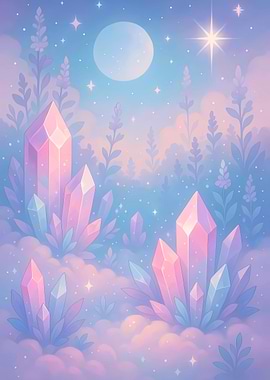 Luminescent Crystal Garden Beneath the Lunar Glow
