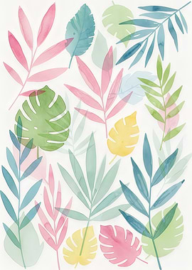 Watercolor Tropical Leaves Pattern