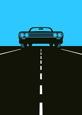 Classic Car on Road Illustration