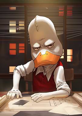 Howard Duck Cartoon Character at Desk
