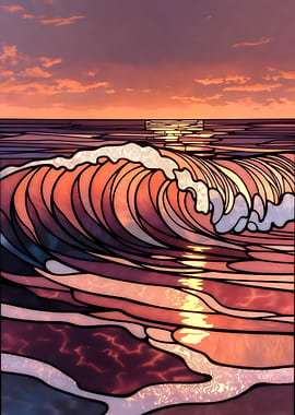 Stained Glass Ocean Wave Sunset