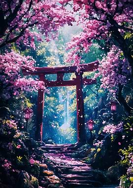 Cherry Blossom Torii Gate Landscape