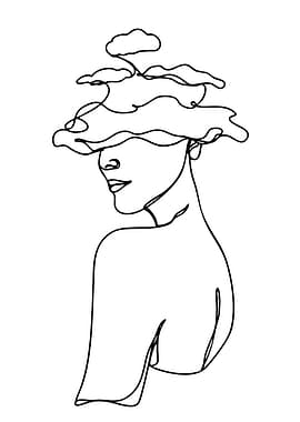 Woman with Cloud Hair Line Art