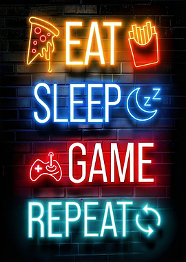 Eat Sleep Game Repeat Neon Gaming