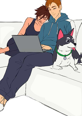 Couple Relaxing with Dog on Couch