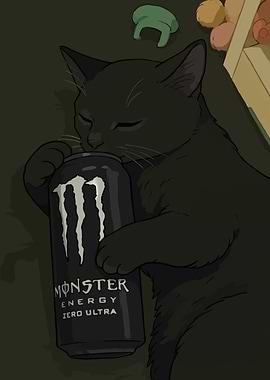Black Cat Nap with Monster Energy Drink