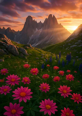 Mountain Meadow at Sunset