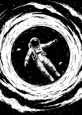 Astronaut in Space Black and White