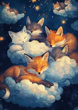 Dreamy Foxes and Cats on Clouds