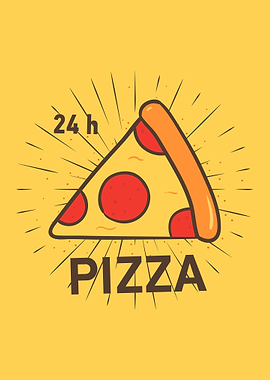 24h Pizza Slice Cartoon Illustration