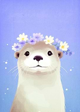 Otter with Flower Crown Illustration