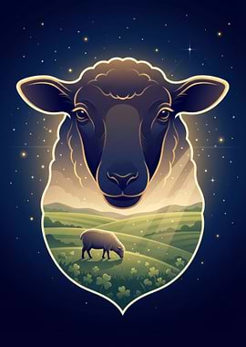 Sheep Portrait with Landscape