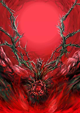 Thorned Rose Under Red Sky