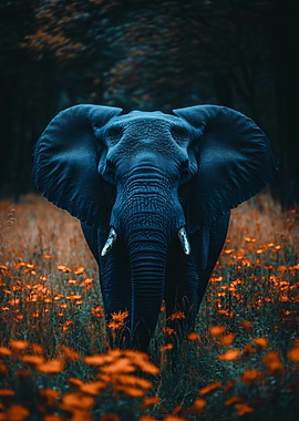 Elephant in a field of flowers