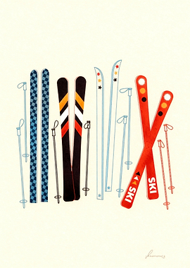 Colorful Ski Equipment Illustration