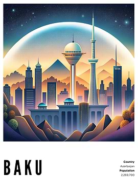 Baku, Azerbaijan Cityscape Illustration