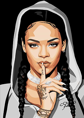 Rihanna Digital Portrait with Shush Gesture