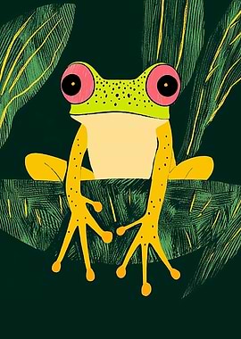 Stylized Frog in Jungle Foliage