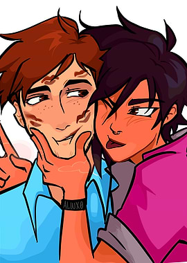 Cartoon Couple Portrait with Kiss Marks