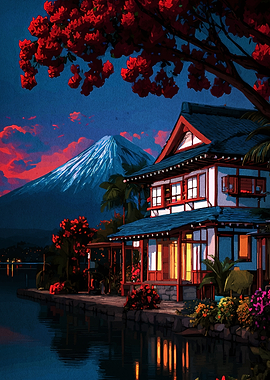 Japanese House with Mount Fuji View