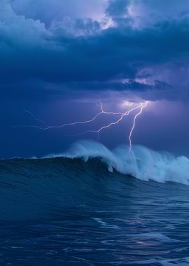 Ocean Wave with Lightning Strike