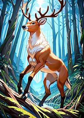 Deer in Forest Digital Art