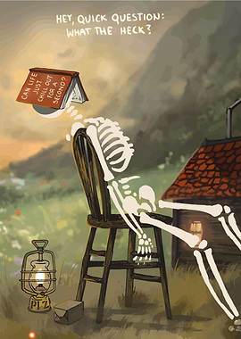 Skeleton Resting with Book and Lantern