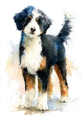 Bernese Mountain Dog Watercolor Portrait