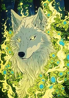 Wolf Surrounded by Glowing Flora