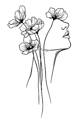 Floral Woman Line Art