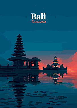 Bali, Indonesia Landscape Illustration