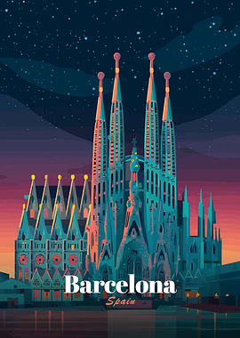 Barcelona Spain Sagrada Familia Illustration