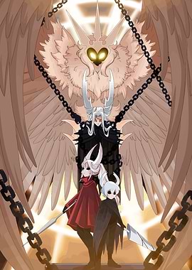 Hollow Knight characters with winged figure