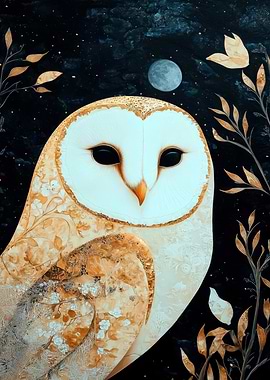 Floral Owl Under Moonlight