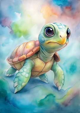 Watercolor Baby Turtle Illustration