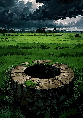 Stone Well in a Green Field
