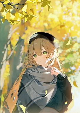 Anime Girl in Autumn Landscape