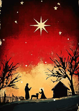 Nativity Scene Silhouette with Star
