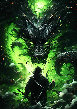 Warrior facing a spectral dragon