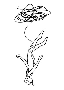 Falling Figure with Tangled Thought Cloud