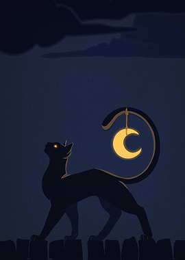 Black Cat and Crescent Moon