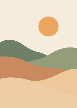 Minimalist Landscape with Sun and Hills