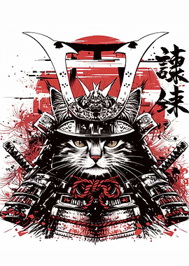 Samurai Cat Warrior Illustration